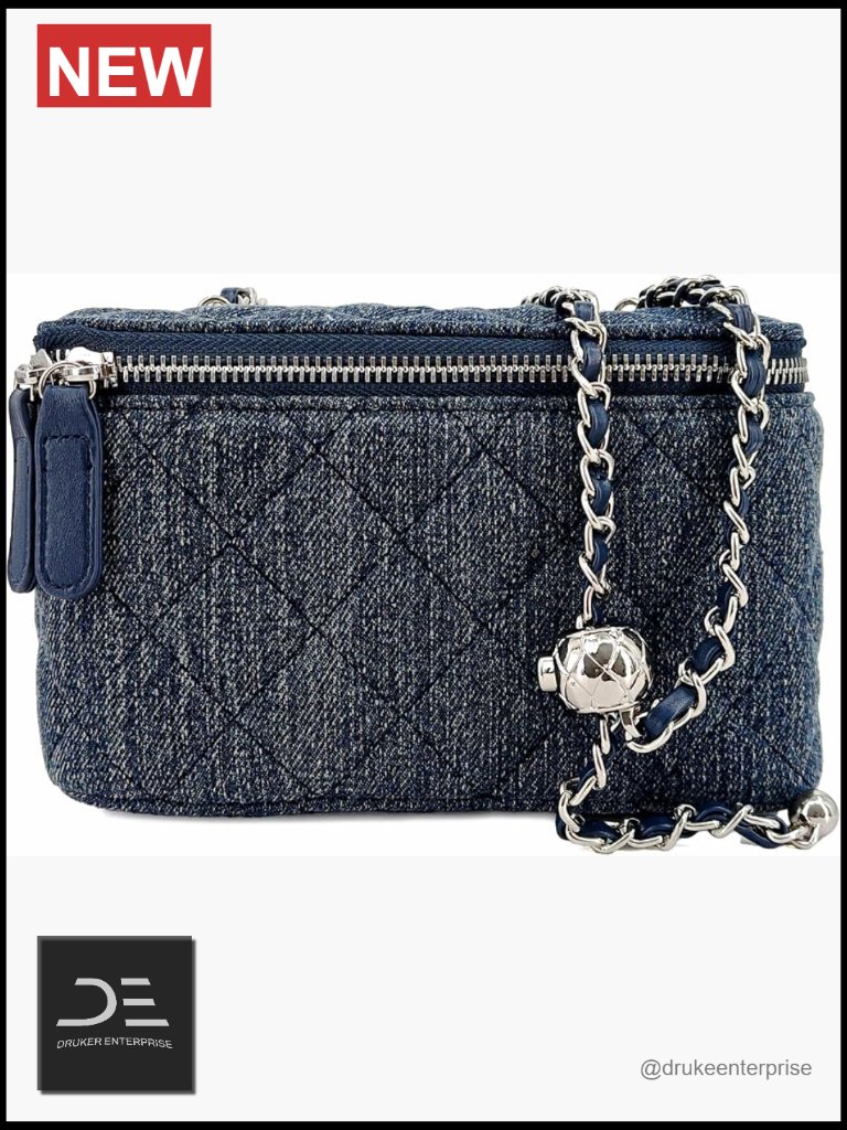 Mini Quilted Denim Crossbody Bag With Adjustable Chain Strap